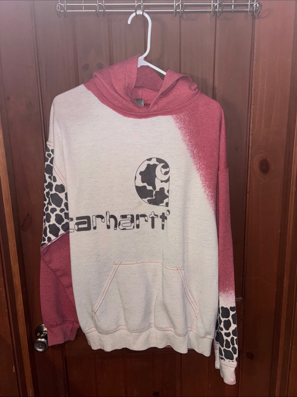 Carhartt Cream & Pink Colorblock Hoodie with Cowprint Accents